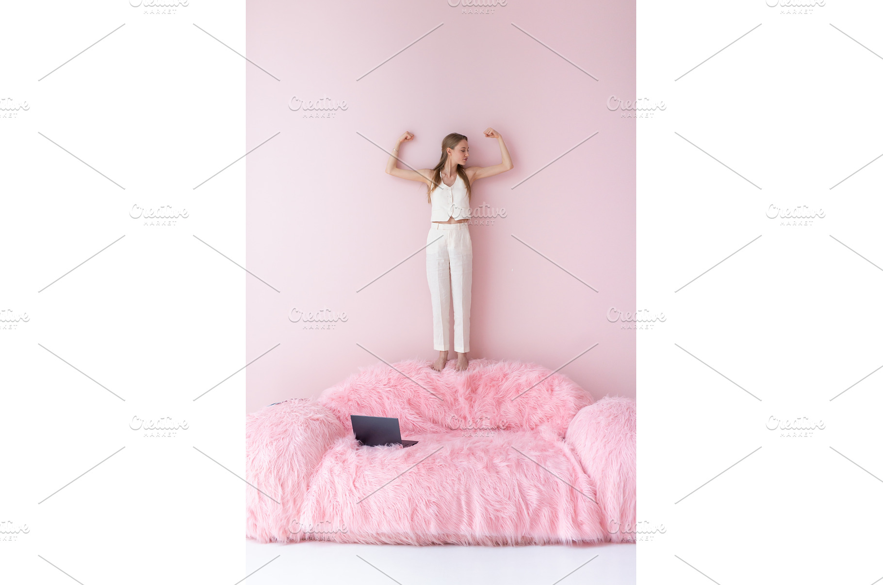 Young woman standing barefoot on a, a Person Photo by undrey