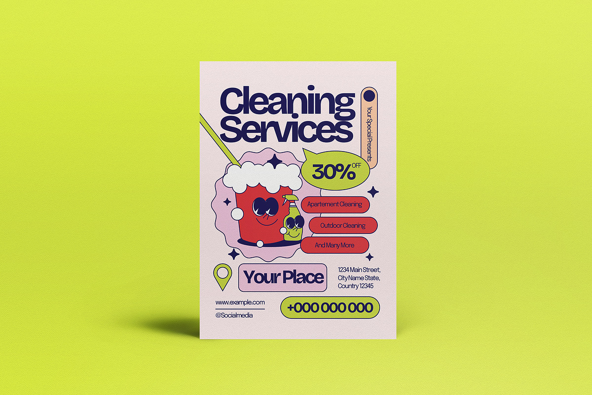Retro Cartoon Cleaning Service Flyer, a Flyer Template by graphicook (Photo 2 of 4)