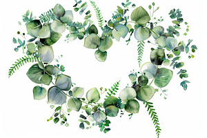 Watercolor floral wreath of greenery, a Photo by Pixeness Studio