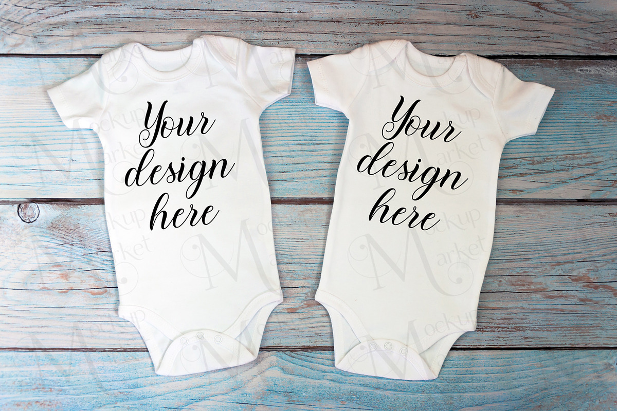 12 twin baby bodysuit Mockup Bundle., a Print Template by MockupMarket (Photo 2 of 13)