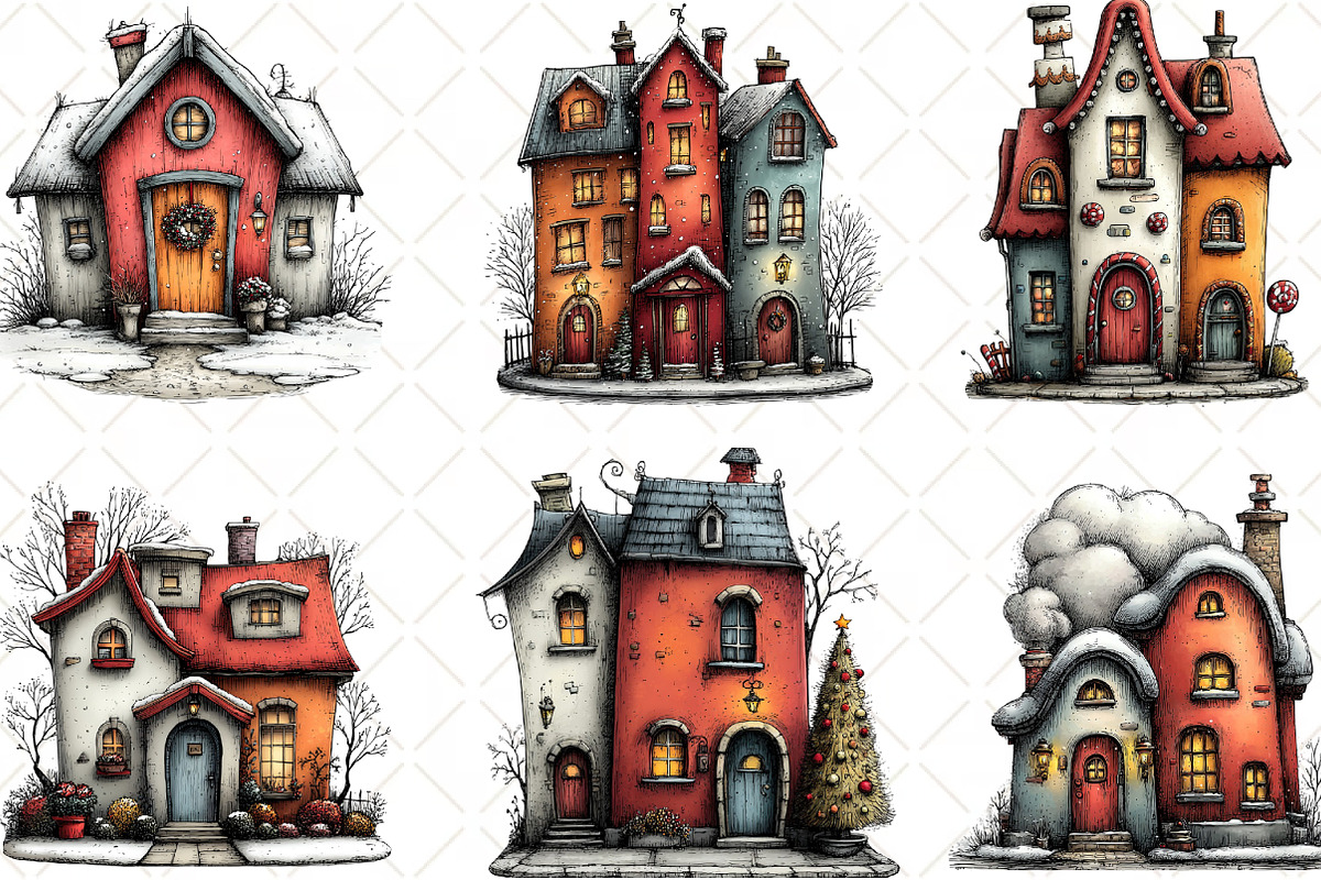 Christmas Whimsical House Clipart, an Illustration by Black Bird Studio (Photo 6 of 6)
