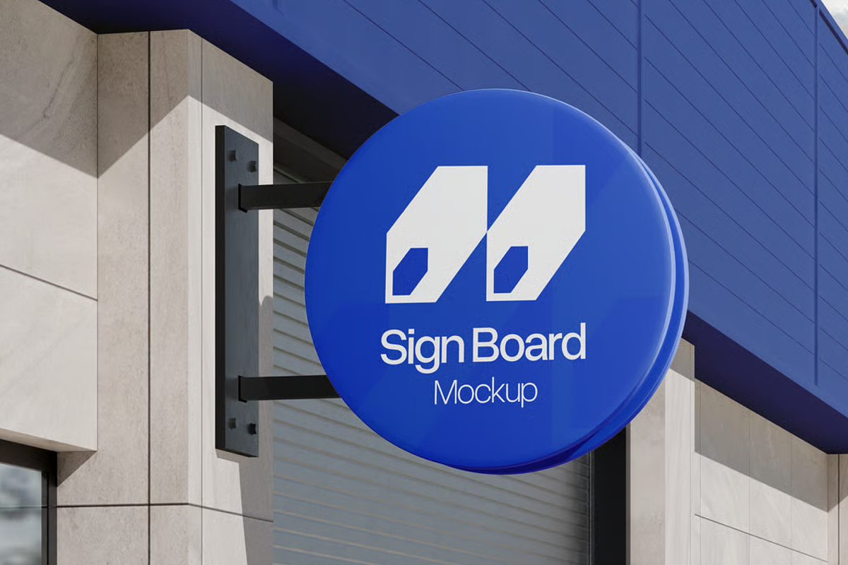 Round Sign Board Mockup, an Advertising Mockup by graphicsauce