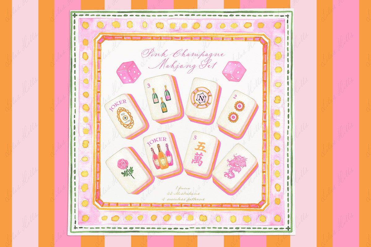 Champagne Watercolor Mahjong Tiles, an Education Illustration by LABFcreations (Photo 5 of 8)