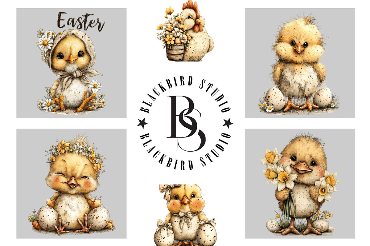 Whimsical Easter Chicken Clipart, an Illustration by Black Bird Studio (Photo 5 of 5)