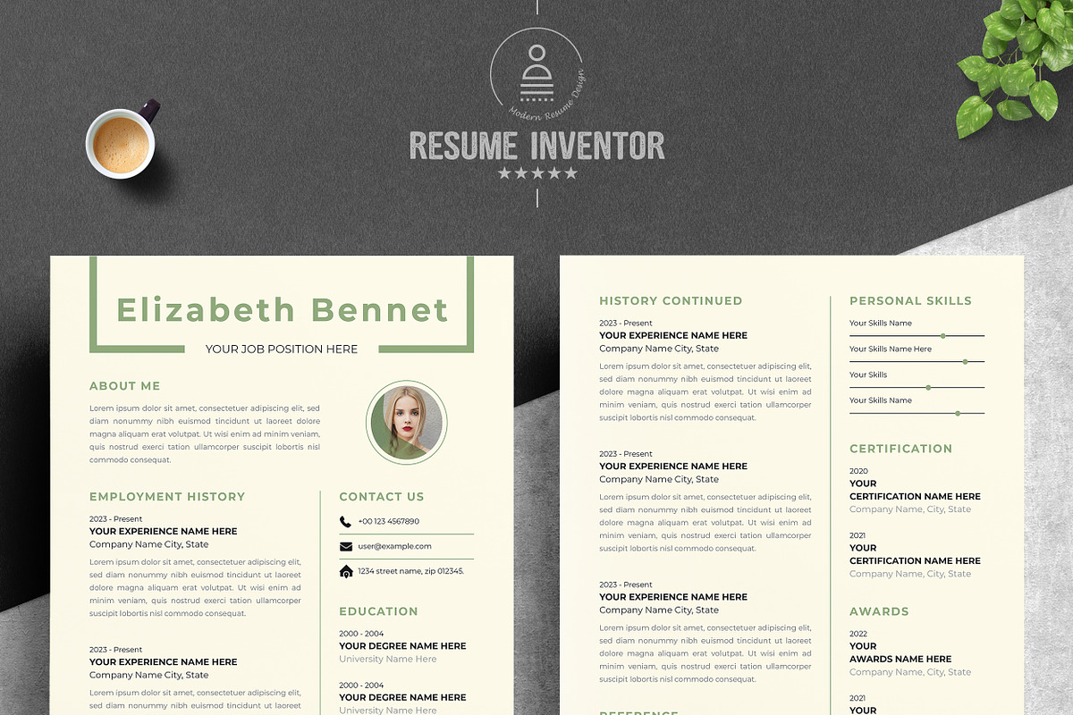 All-in-One Resume & Cover Letter Bun, a Resume Template by ResumeInventor (Photo 2 of 6)