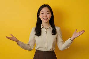 Professional woman in beige blouse, a Photo by Pavel_design