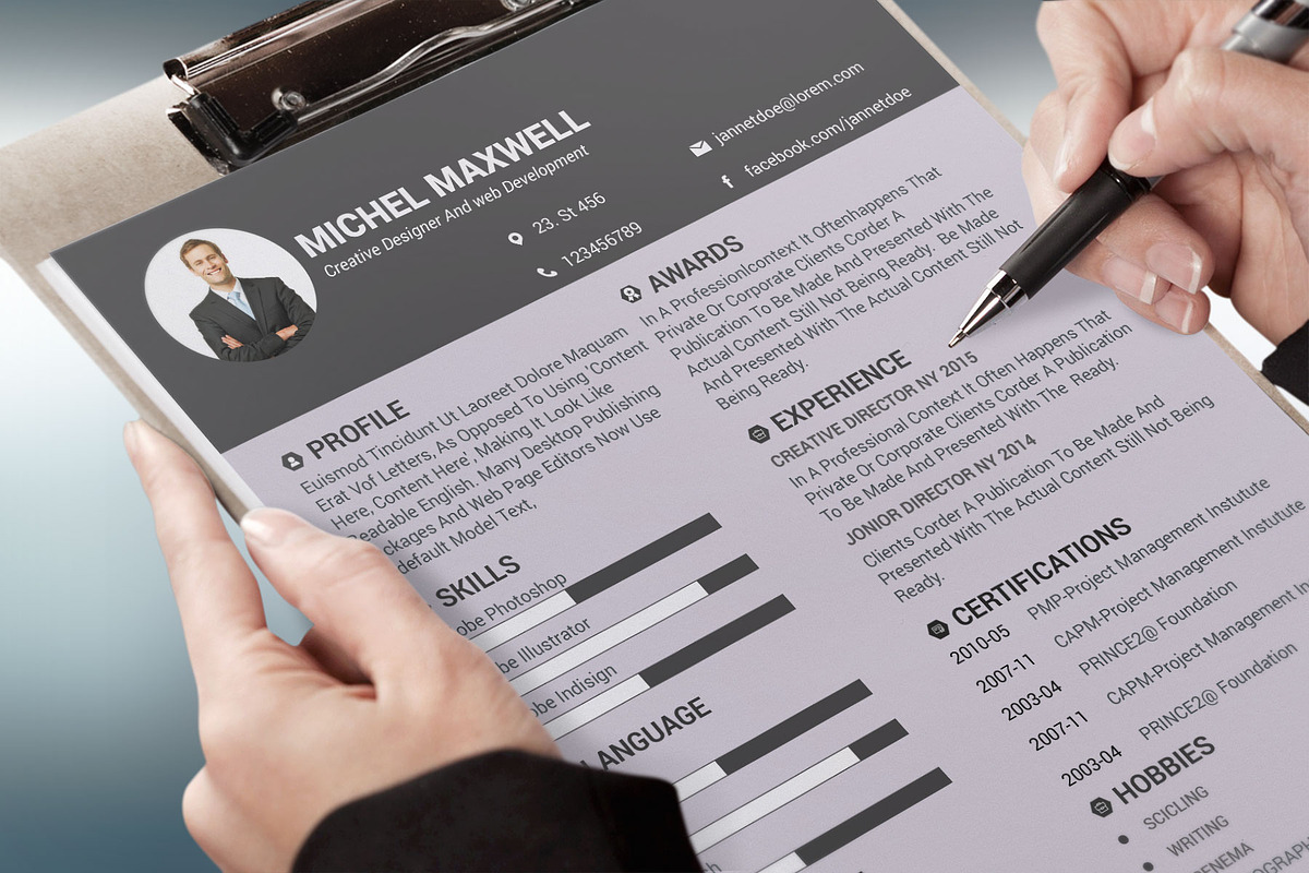 Clean Resume/CV design Template, a Resume Template by designvillage (Photo 4 of 13)