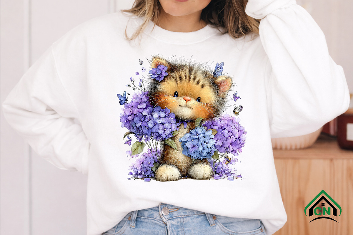 Whimsical Floral Cat Clipart Bundle, a Seasonal Illustration by Craft Nest (Photo 7 of 12)