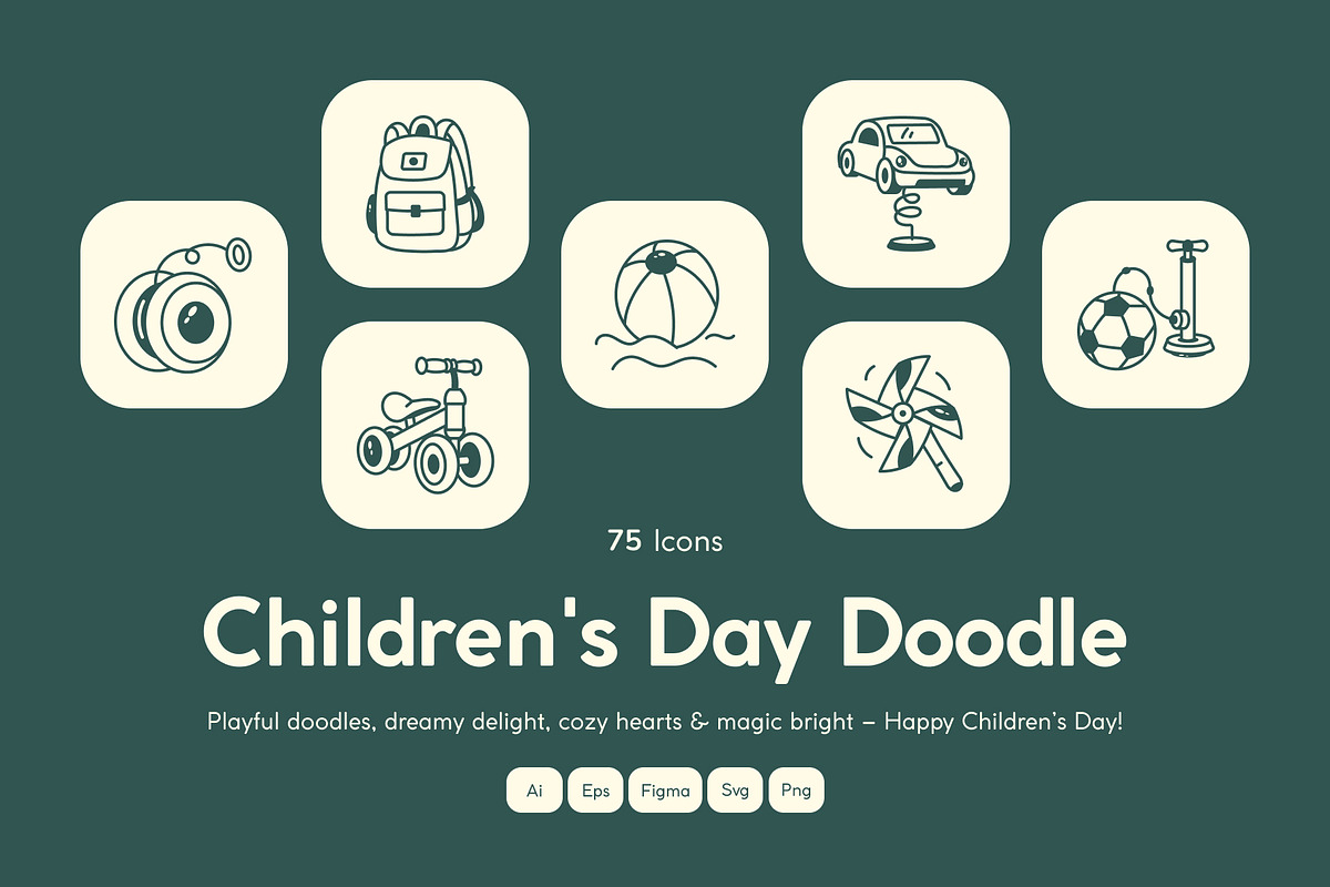 Children's Day Doodle Icons, an Outline Icon by Vectors Market (Photo 1 of 8)