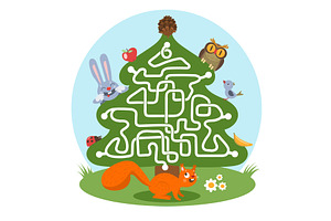 Kids maze game. Cute animals, help, an Animal Illustration by YummyBuum
