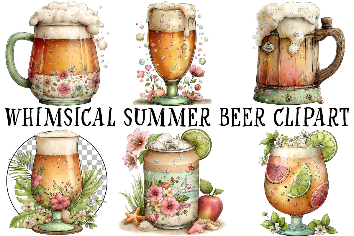 Whimsical Summer Beer Clipart, an Illustration by OK Design (Photo 2 of 6)