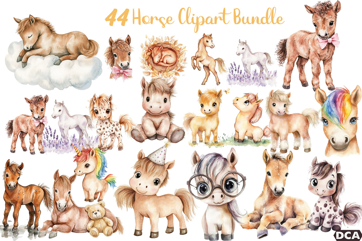 Watercolor Horse Clipart Bundle, an Illustration by DreamCafeArt (Photo 1 of 7)