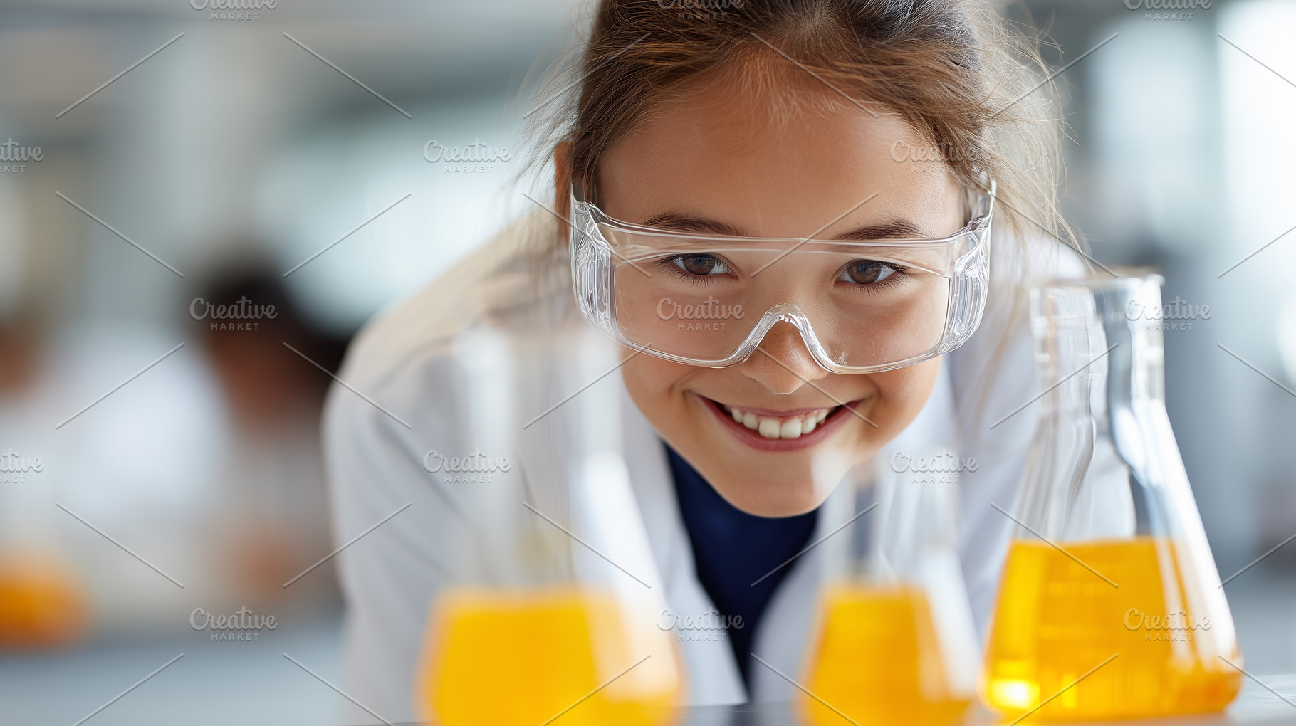 Smiling girl in safety glasses and, a School & Education Photo by MistyDay