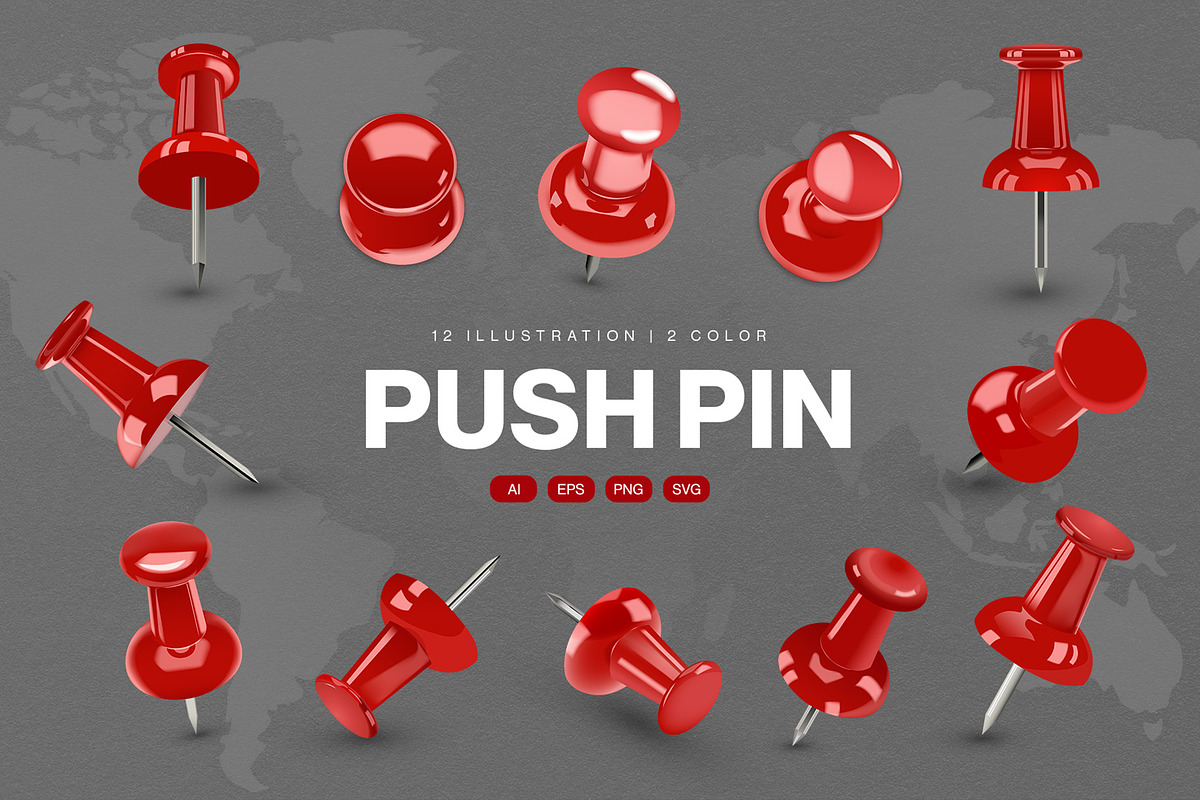 Push Pin Vector Illustration Set, an Object Graphic by DesignerCandies (Photo 1 of 6)