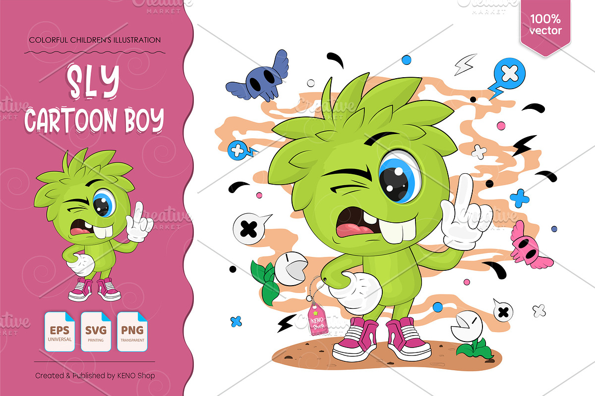 Sly cartoon boy. Tshirt, PNG., a Person Illustration by KENO Mascots (Photo 1 of 3)