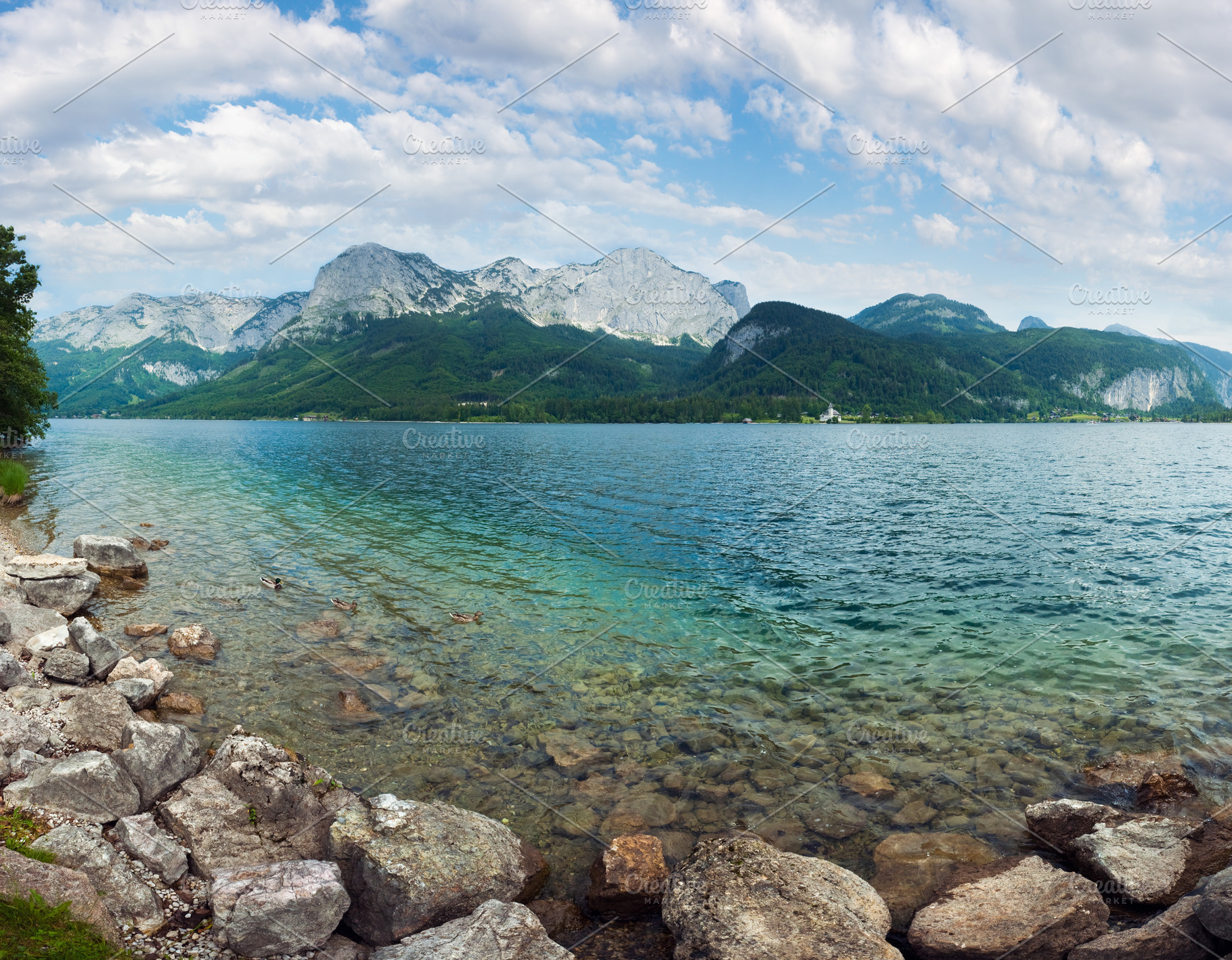 Beautiful summer Alpine  lake Grundlsee panorama (Austria)., a Nature Photo by YuriyB