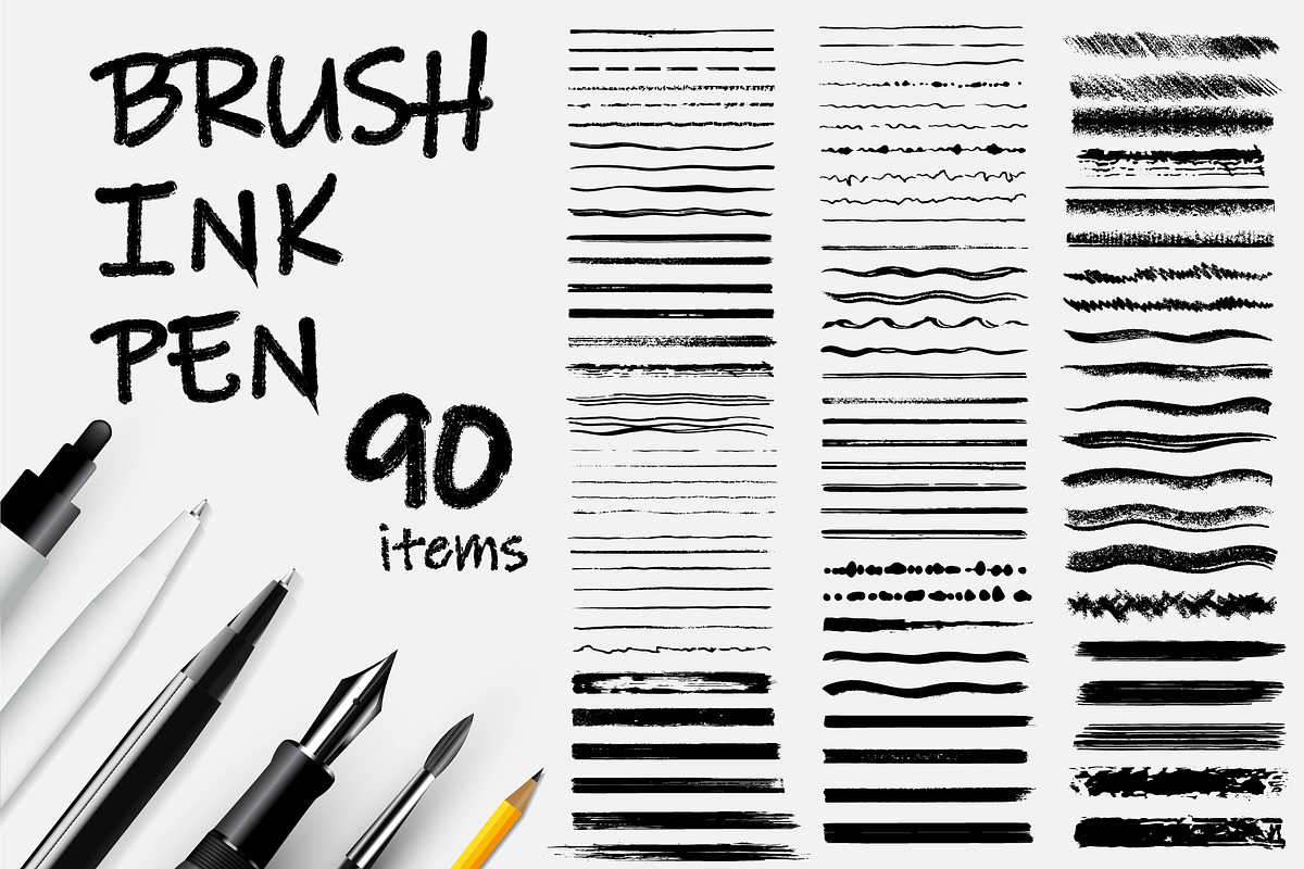 Pencil,Paint Stroke Brushes. Pen Ink, a Brush Add-On by ZinetroN (Photo 1 of 4)