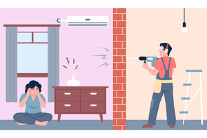 Apartment repair noise. Young woman, a Person Illustration by LadadikArt