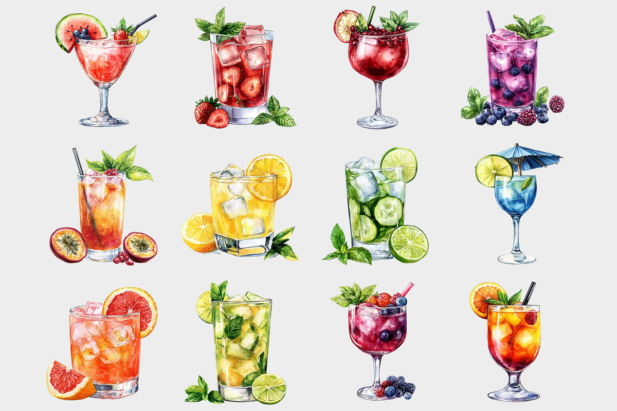Watercolor Summer Drinks Clipart, a Seasonal Illustration by Design Market (Photo 2 of 4)