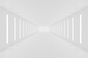 Minimal white corridor with linear lights and depth view, a Background Photo by RF Images