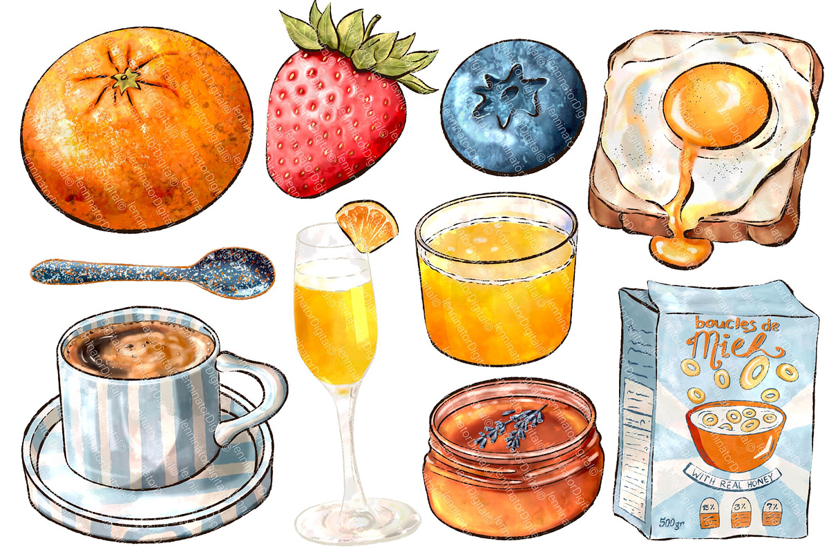 Brunch Clipart - Hand Drawn PNG, a Food Illustration by Lenninator Digital (Photo 5 of 6)