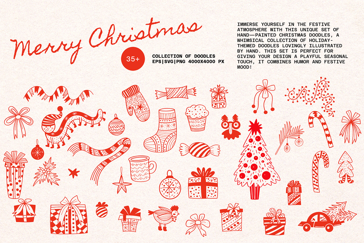 Merry Christmas Doodles Hand Drawn, an Illustration by Art's and patterns (Photo 4 of 5)