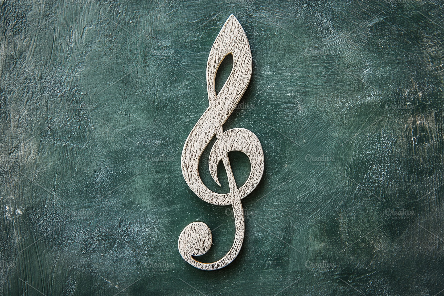 Music treble clef on green background, a Photo by AlyaAnd