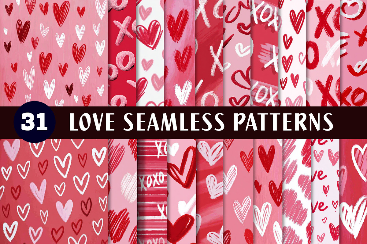 love seamless patterns, an Illustration by CreationArt (Photo 1 of 5)