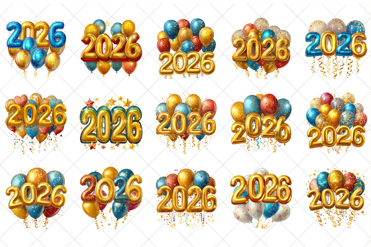 2026 New Year Balloons Clipart, an Illustration by SinaCreation (Photo 2 of 6)
