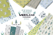 Woodland friends. Kids patterns set, an Animal Illustration by tetiartline (Thumbnail 1 of 11)