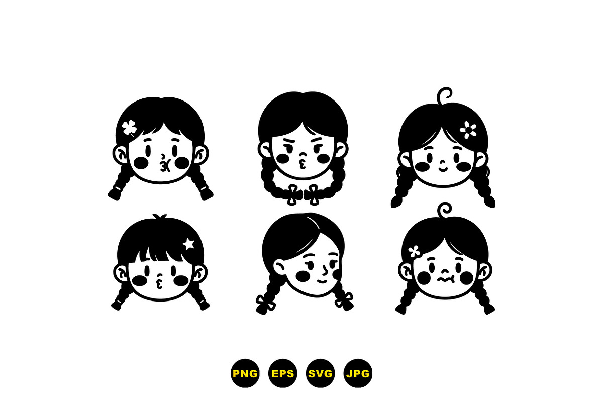 Cute Girl Faces SVG Clipart, an Illustration by designvectx (Photo 2 of 3)