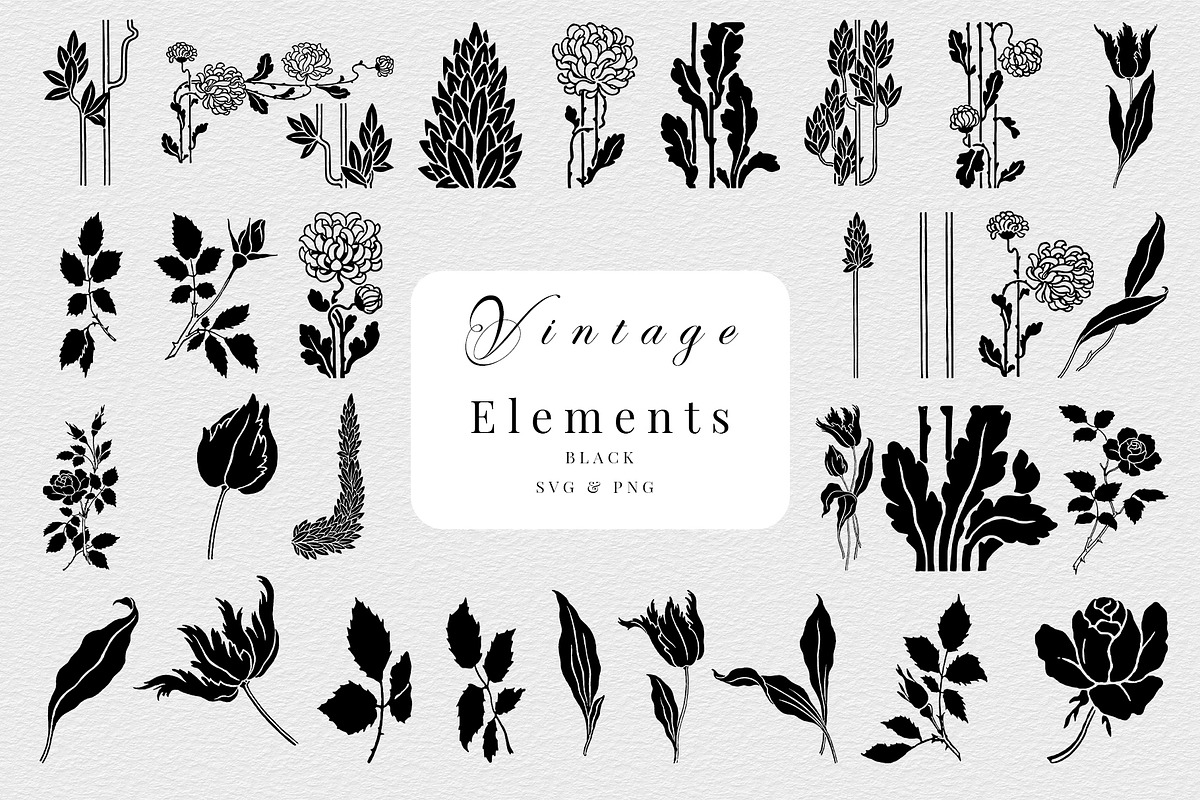Vintage Floral Silhouettes, a Decorative Illustration by Century Library (Photo 2 of 6)