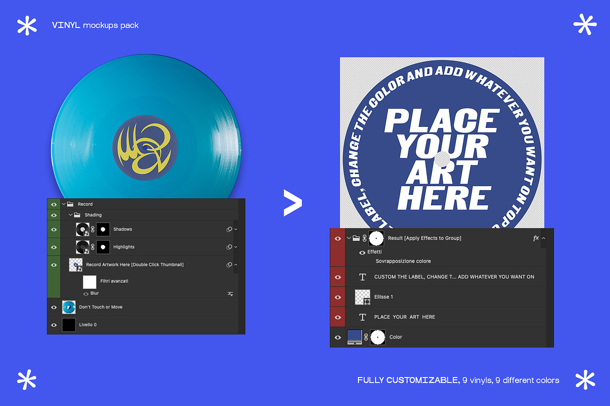 COLORED VINYLS MOCKUP PACK, a Templates & Theme by MDP TYPEFACES (Photo 5 of 6)