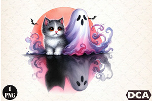 Halloween Cat And Smoky Ghost Clipar, an Icon by DreamCafeArt