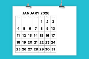 2026 Large Number 8.5x11 Calendar