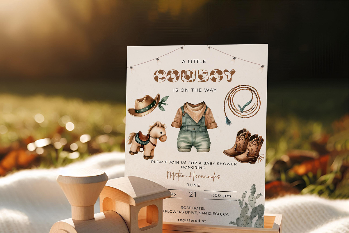 Editable Cowboy Baby Shower Invite, an Invitation Template by LucaTheme (Photo 3 of 5)