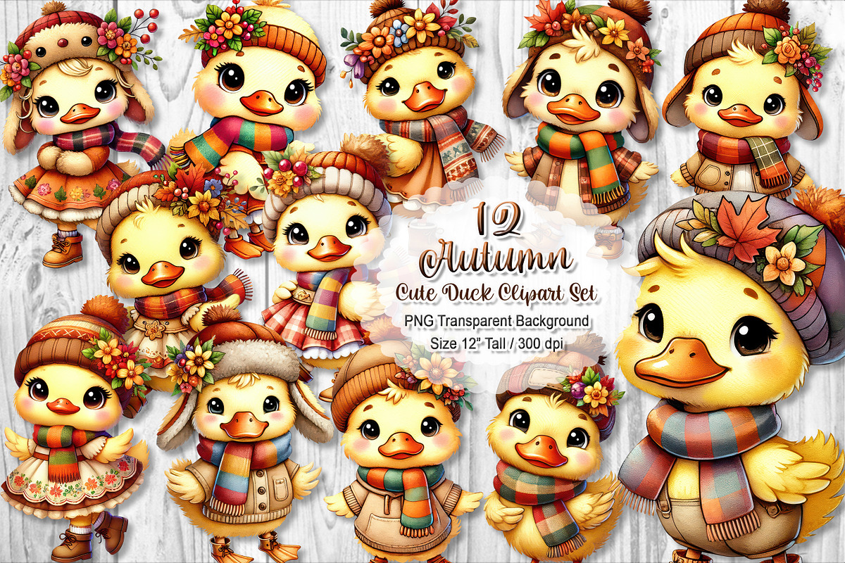 Autumn Cute Duck Clipart Sublimation, a Seasonal Illustration by V Design Creator (Photo 1 of 7)
