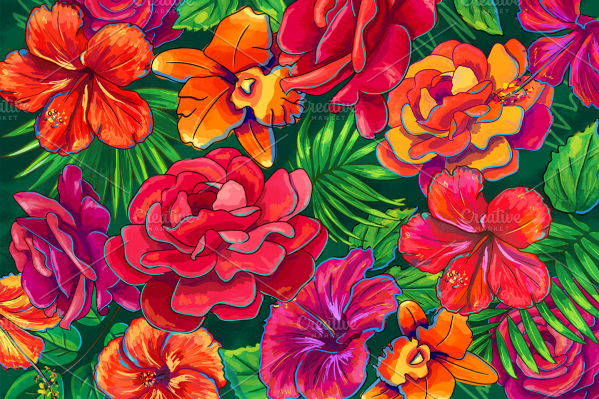 Rose, Hibiscus, Lotus: floral Bundle, a Texture Illustration by Daria Volyanskaya (Photo 2 of 8)