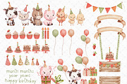 Farm Birthday - Watercolor Clipart, an Animal Illustration by Gau Silva Studio (Thumbnail 2 of 5)