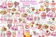 Bohemian Pink Gingham Summer Clipart, an Illustration by Watercolor design (Thumbnail 1 of 5)
