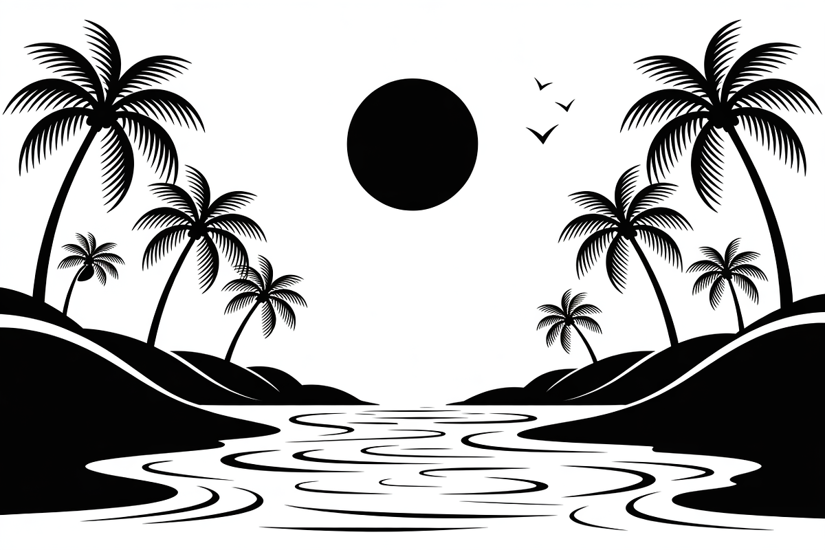 Beach sunset, silhouette bundle, an Illustration by Amazin_art (Photo 5 of 7)