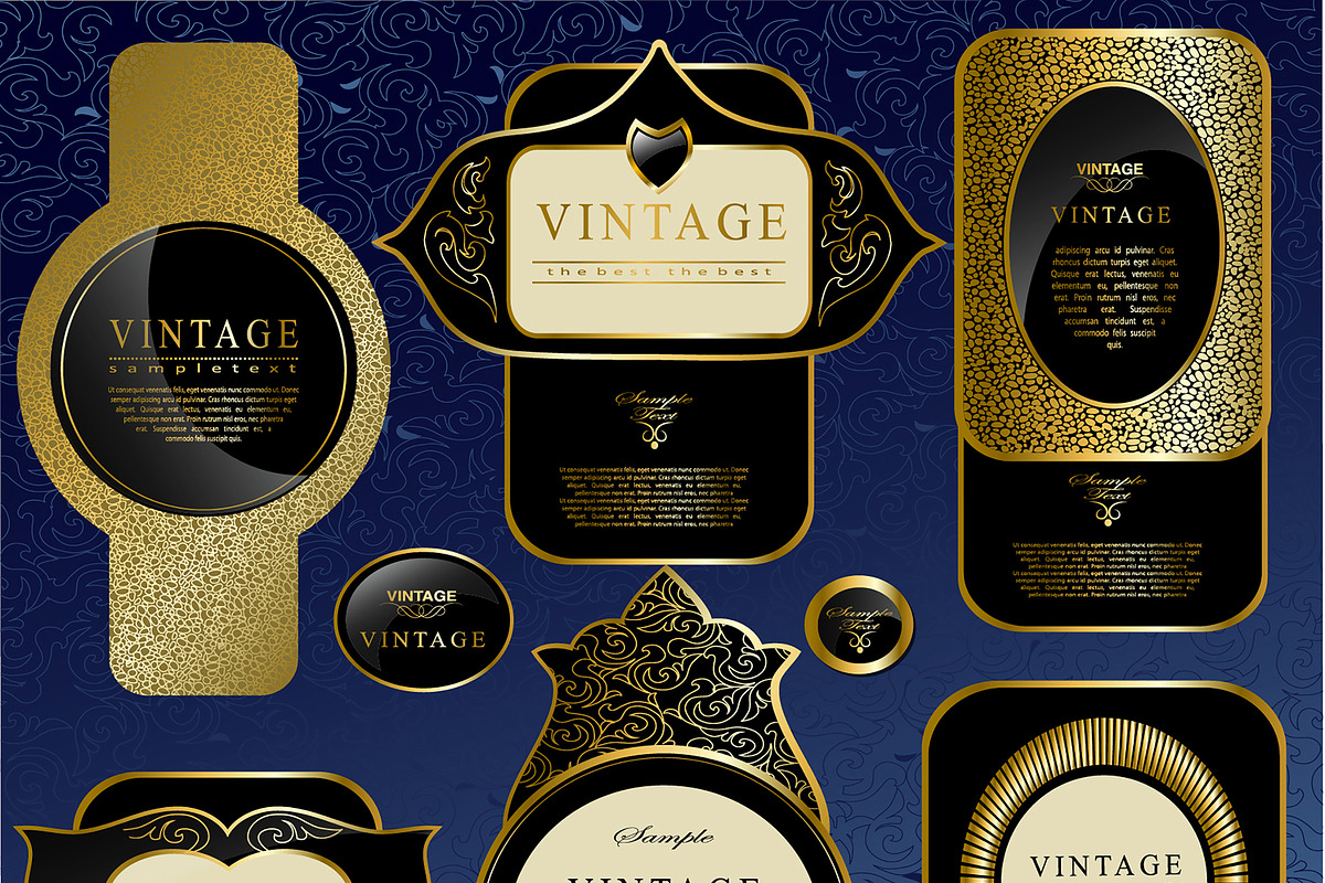 black gold frame label set 3, a Decorative Illustration by Merfin