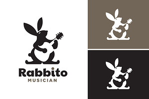 Bunny Rabbit Playing Guitar Logo, a Branding & Logo Template by funpixel