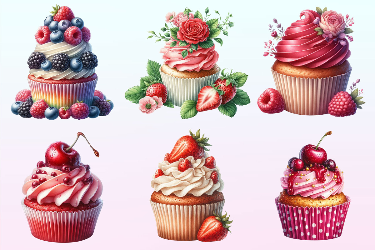 Watercolor Berry Cupcake PNG Clipart, a Graphic by CitraGraphics (Photo 3 of 4)