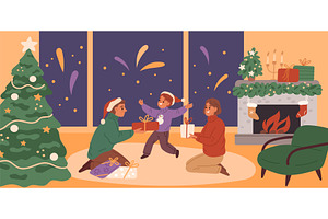 Family exchange Christmas gifts, a Person Illustration by YummyBuum