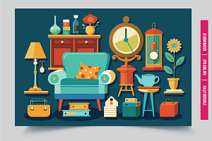 Cartoon teal sofa with pillows, an Illustration by Tanuart