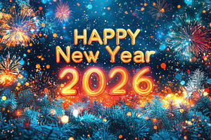 Happy new year 2026 glowing text with fireworks bokeh and snowy, a Background Photo by José Manuel Gelpi