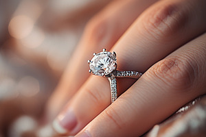 Diamond ring in the hands of a girl., a Photo by LOGOCREATIVE
