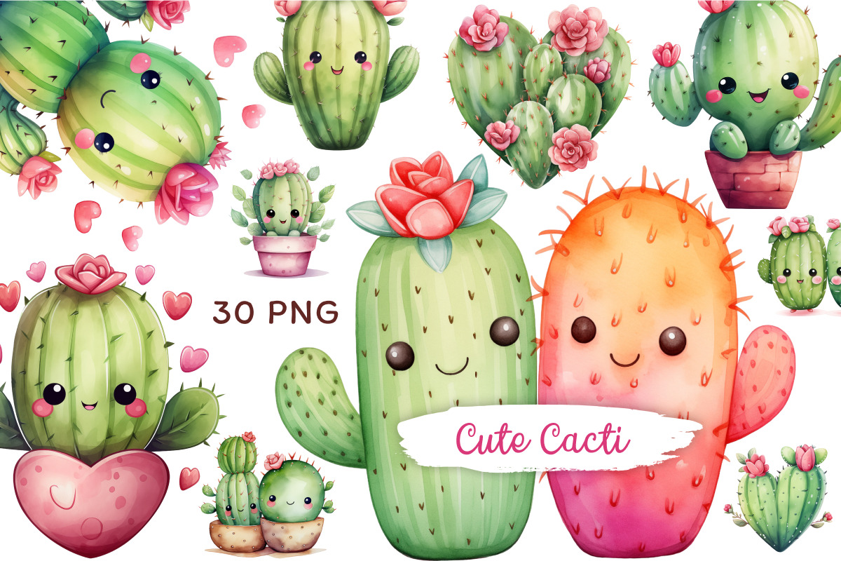 Adorable Cactus Clipart 30 PNG, an Object Illustration by Whimsy Brush Studio (Photo 1 of 6)