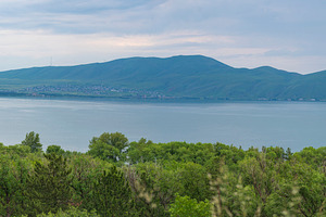 Panoramic view of beautiful Lake Sevan in Armenia with green for, a Photo by Pictures for you!!!!!!!!!